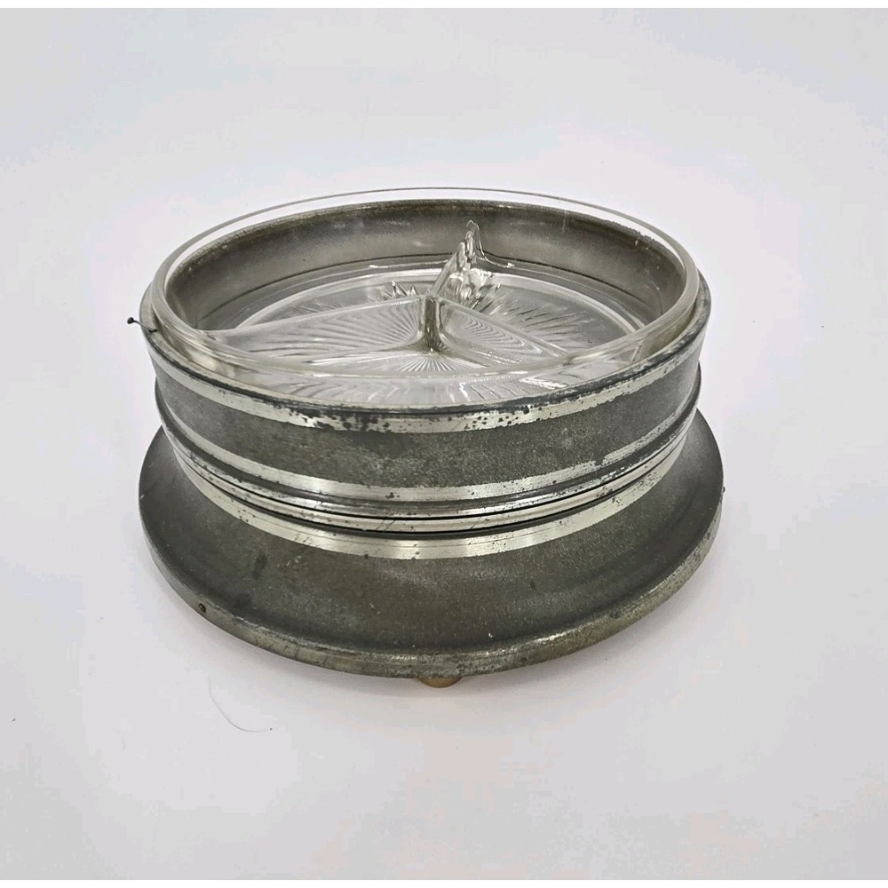 Vintage Large Tin‎ Trinket Powder Box Wind Up Music Box Swiss I Love You Truly